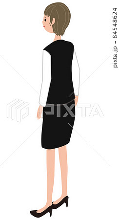 アイソメ 店員 ショートカットの若い女性 後ろ向き 立ち姿のイラスト素材