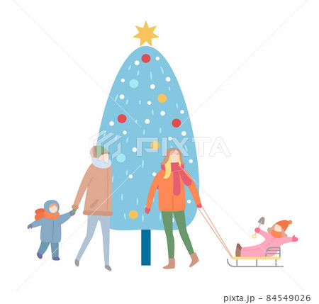 Mums and Children near Decoration Fir-tree Vector Mums and Children near Decoration Fir-tree Vector 84549026