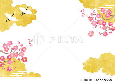 お正月背景　鶴と梅の花 84549550