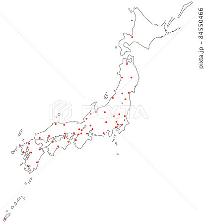 県庁所在地 日本地図 陸線のイラスト素材