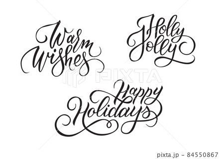 Set of handwritten calligraphic lettering Warm Wishes, Holly Jolly, 84550867