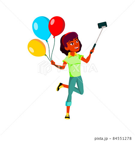 Girl Teen Make Selfie With Air Balloons Vector Girl Teen Make Selfie With Air Balloons Vector 84551278