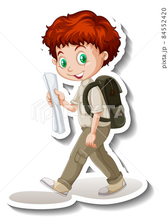 Safari boy walking pose cartoon character sticker 84552420