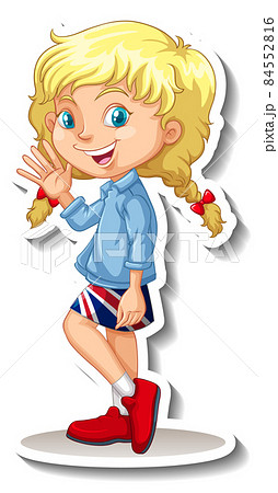 American Girl Cartoon Character Stickerのイラスト素材