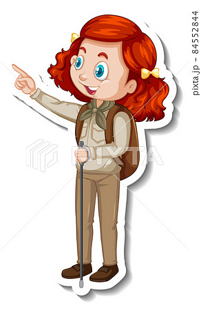 Safari girl with pointing pose cartoon character sticker 84552844