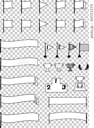 Vector illustration of a black and white flag drawn with a pen and a winning cup Vector illustration of a black and white flag drawn with a pen and a winning cup 84553374