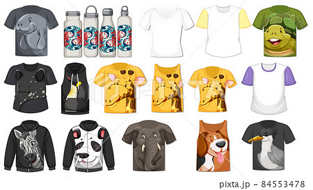 Set of different shirts and accessories with animal patterns 84553478