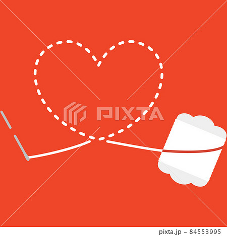 赤地に白い糸のハート型の刺繍 84553995