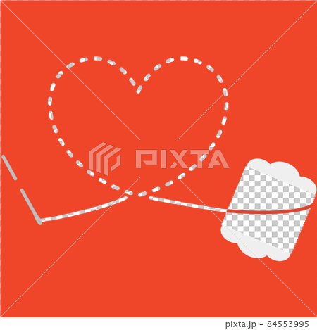 赤地に白い糸のハート型の刺繍 84553995