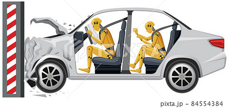 Crash test dummy with broken car Crash test dummy with broken car 84554384