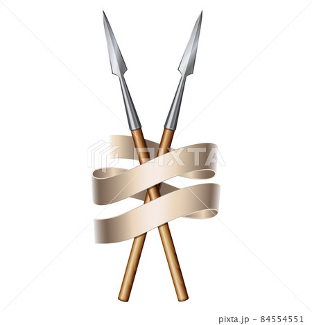 Two spears and elegant flag banner. Heraldic sign 84554551