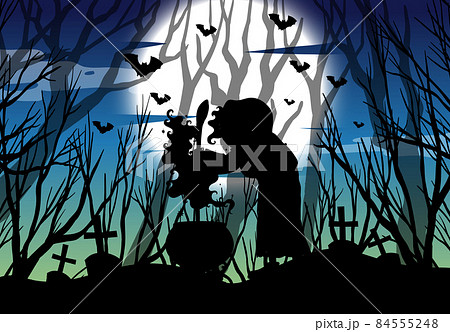 Silhouette witch with full moon background 84555248