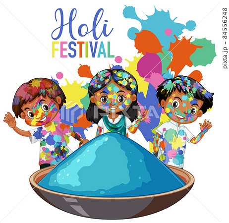 Happy Holi Fastival with kids cartoon character Happy Holi Fastival with kids cartoon character 84556248