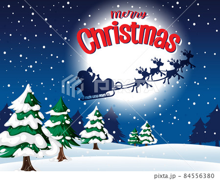 Merry Christmas poster with Snow falling at night 84556380