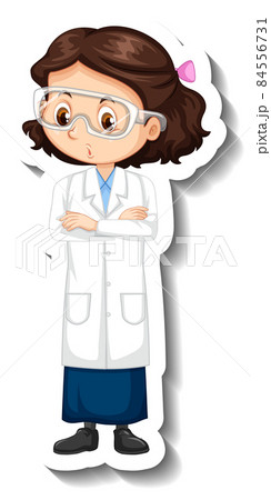 Cartoon character sticker with a girl in science gown 84556731
