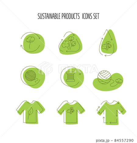 Sustainable product, fabric icon set for eco friendly, natural fabric product, clothing and food packaging. Vector stock illustration isolated on white background for design label set. EPS10 84557290
