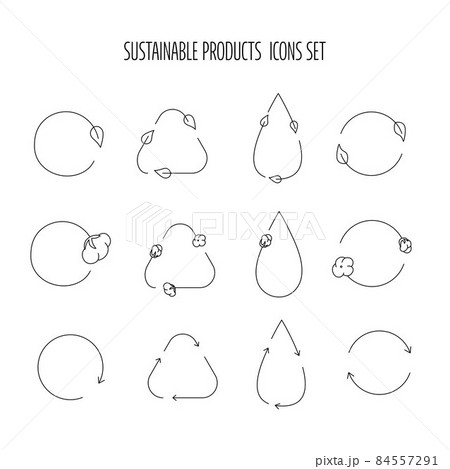 Sustainable product, fabric icon set for eco friendly, natural fabric product, clothing and food packaging. Vector stock illustration isolated on white background for design label set. EPS10 84557291