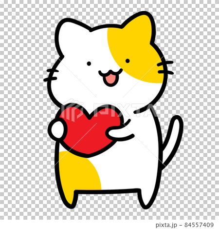 ハートを持つかわいいねこのキャラクターの手書き風イラストの