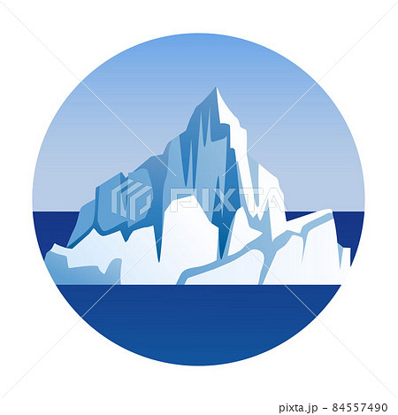 Round arctic landscape with iceberg, glacier, block of ice, snow mountain. Simple vector illustration, flat emblem, logo, icon. Antarctic and North Pole element. 84557490
