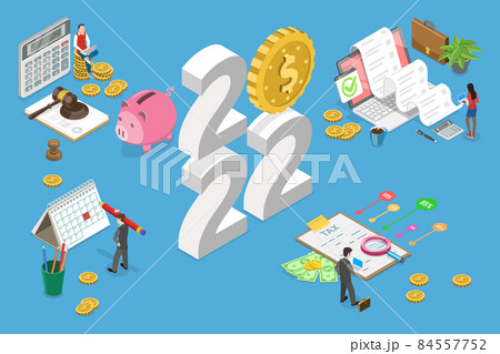 3D Isometric Flat Vector Conceptual Illustration of New Year And Taxes 84557752