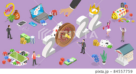 3D Isometric Flat Vector Conceptual Illustration of New Year and Online Casino Industry Trends 84557759