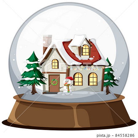 Winter house and tree in snowdome 84558286