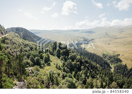 beautiful landscape of mountain sky and green forest beautiful landscape of mountain sky and green forest 84558340
