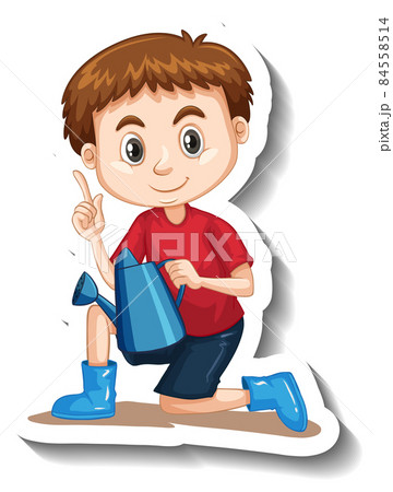 A boy holding watering can cartoon character sticker 84558514