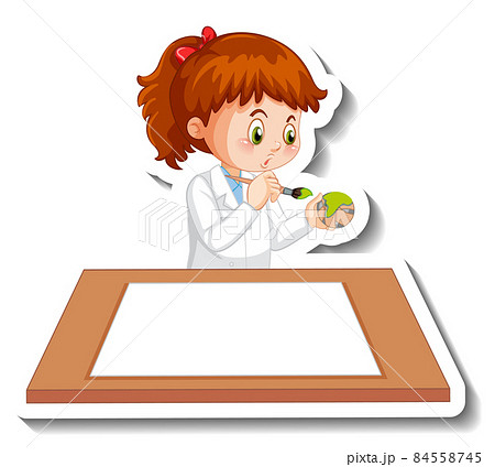 Scientist girl cartoon character with blank table Scientist girl cartoon character with blank table 84558745