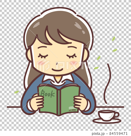 読書をする若い女の子のイラスト（女性・紅茶・コーヒー） 84559471