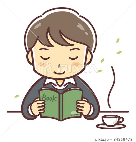 読書をする若い男性のイラスト(男の子・紅茶・コーヒー) 読書をする若い男性のイラスト(男の子・紅茶・コーヒー) 84559478