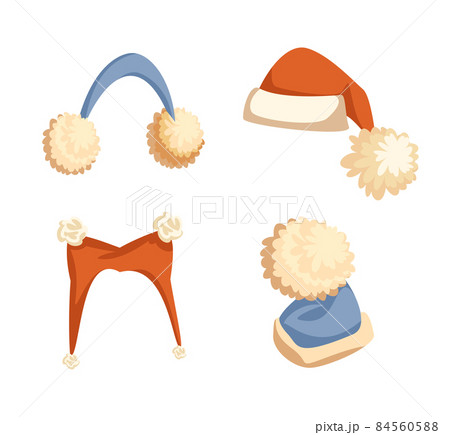 Santa Hat with Pompons and Earmuffs Vector Isolated Santa Hat with Pompons and Earmuffs Vector Isolated 84560588
