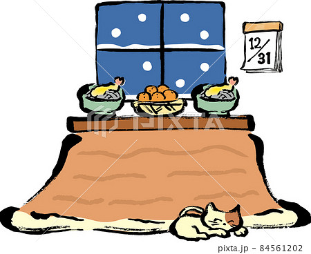 大晦日のレトロな和風の部屋の手描きイラスト 大晦日のレトロな和風の部屋の手描きイラスト 84561202