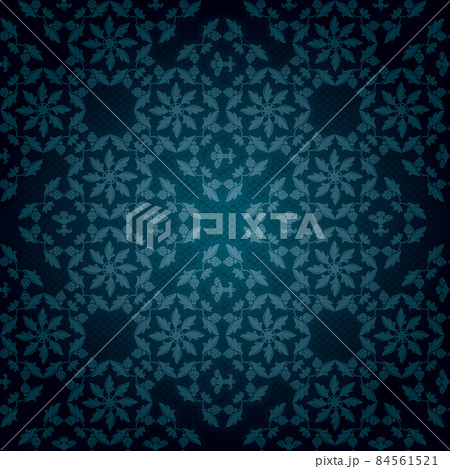 Ornamental lace blue background, flowers pattern 84561521