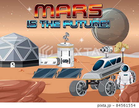 Astronaut space station on planet with Mars is the future logo Astronaut space station on planet with Mars is the future logo 84561554
