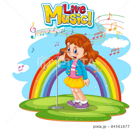 Live music logo with a girl singing on rainbow background Live music logo with a girl singing on rainbow background 84561677