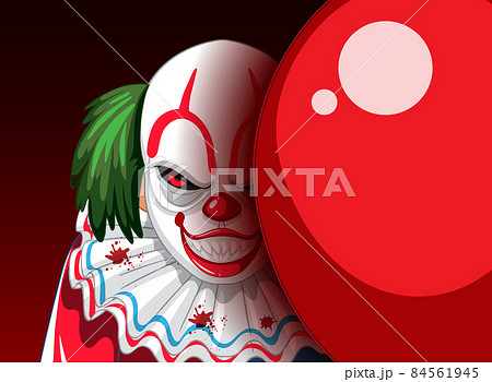 Creepy clown face peeking out from behind balloon 84561945