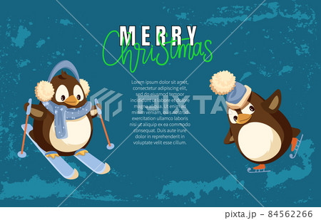 Merry Christmas Penguin Skiing Active Winter Hobby 84562266