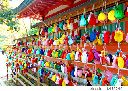【埼玉】冬の大宮・氷川神社　楼門脇の色とりどりのふくろ絵馬 84562404