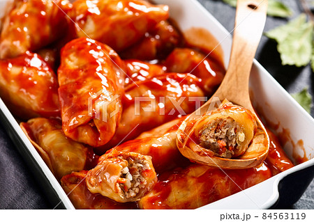 cabbage rolls filling with minced meat and rice 84563119