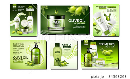 Olive Cosmetics Creative Promo Posters Set Vector 84563263