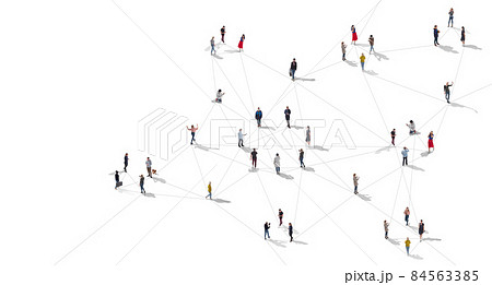 Aerial view of crowd people connected by lines, social media and communication concept 84563385