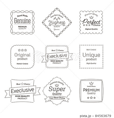 シンプルなモノクロのラベル。モダンでかわいいバッジ。タイトルやバッジのフレームにも最適。 84563679