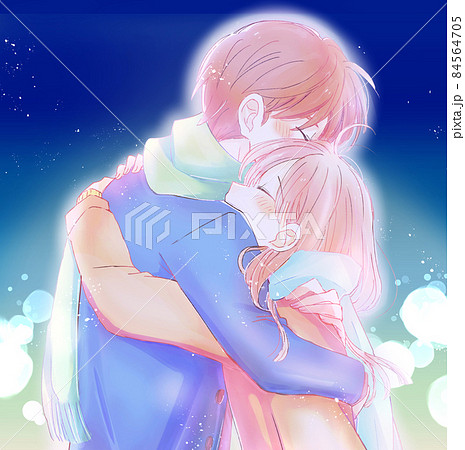 冬の抱き合うカップルのイラスト素材
