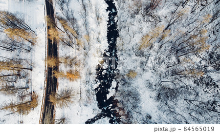 Aerial high angle view of mountain road. 84565019