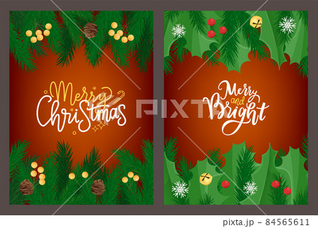 Merry Christmas lettering greeting card, mistletoe 84565611
