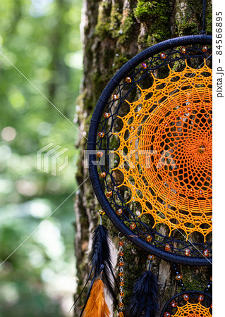Handmade dream catcher with feathers threads and beads rope hanging 84566895