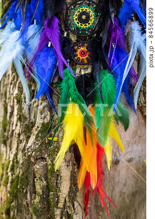 Handmade dream catcher with feathers threads and beads rope hanging 84566899
