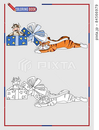 coloring book tiger and bull new year. doodle new news coloring book tiger and bull new year. doodle new news 84566979