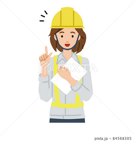 立って書類を手に持って何かひらめいた工事現場の女性のイラスト素材